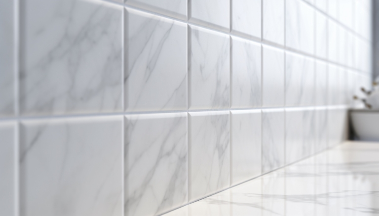 Modern architecture design with elegant marble tiling in domestic bathroom generated by AI